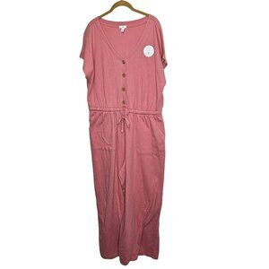 Dip NWT Womens Pink Mauve Button Front Jumpsuit With Pockets & Waist Tie Gauzy